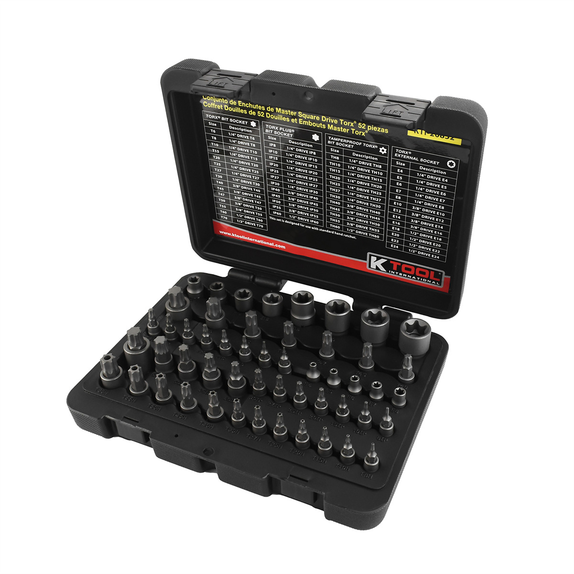 K-Tool International Master Torx Socket Set — 52 Pieces, Laser Etched, Dark Grey Phosphate Finish, Model# KTI20852
